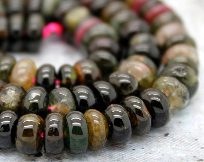 Natural Tourmaline, Multicolor Rainbow Tourmaline Rondelle Smooth Loose Natural Gemstone Beads - 3mm x 5mm - PG67