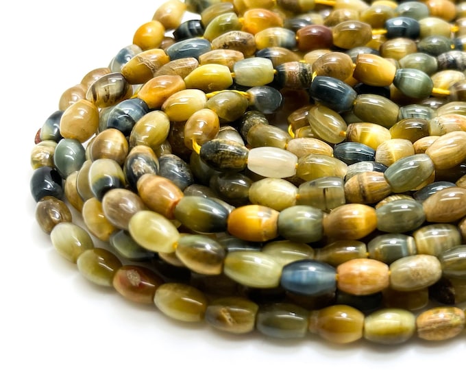 Natural Blue Tiger's Tiger Eye Barrel Tube Pebble Round 4mm x 6mm Loose Gemstone Beads - PG151