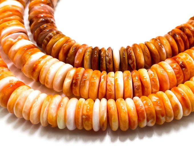 AAA Natural Orange Spiny Oyster Rondelle Disc Polished 10mm 12mm Assorted Size Beads - PG264B