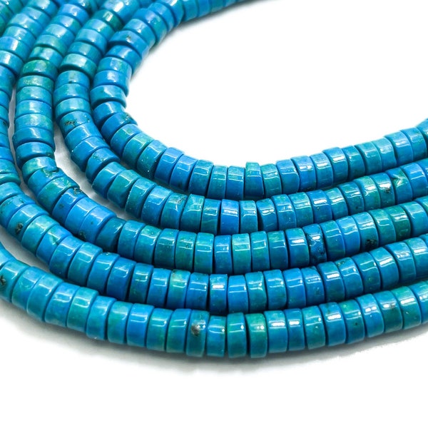 Genuine Blue Turquoise Beads, Natural Turquoise Rondelle Flat Disc Heishi Gemstone 2mm x 4mm Beads - RD28B