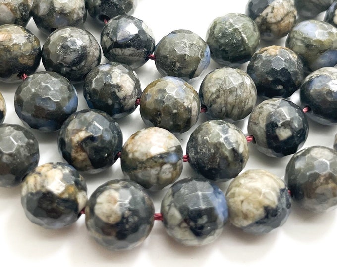 Que Sera Beads, Natural Que Sera Blue Opal Faceted Round Ball Sphere Gemstone Beads (4mm 6mm 8mm 10mm 12mm) - PG57