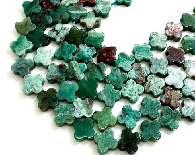 Natural Green Dragon Blood Stone Four Leaf Clover 8mm Smooth Gemstone Beads - PGS408