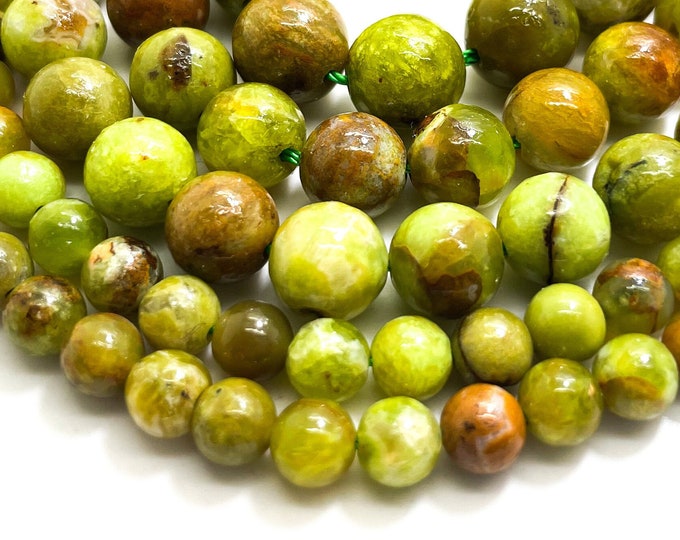 AAA Natural Green Opal Smooth Polished 6mm 8mm 10mm Round Gemstone Beads - RN186