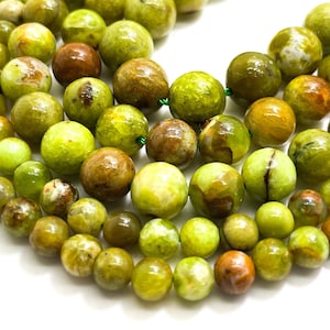 AAA Natural Green Opal Smooth Polished 6mm 8mm 10mm Round Gemstone Beads - RN186