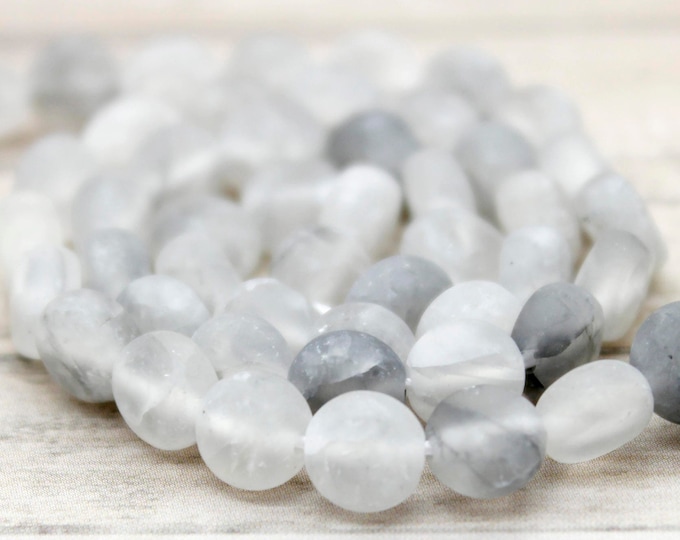 Quartz Beads, Matte Cloudy Quartz Flat Round Natural Loose Gemstone Beads - PG122