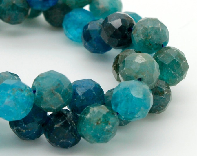 Natural Apatite Beads, Blue Apatite Faceted Round Ball Sphere Gemstone Beads - RNF60