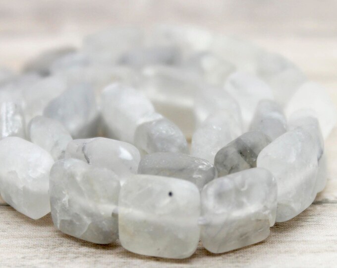 Natural Quartz Beads, Matte Cloudy Quartz Flat Square Natural Gemstone Loose Beads - PG121