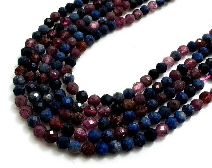 Ruby Sapphire Beads, Natural Red Ruby Purple Sapphire Faceted Round 2mm Tiny Gemstone Beads Rock Stone - RNF124