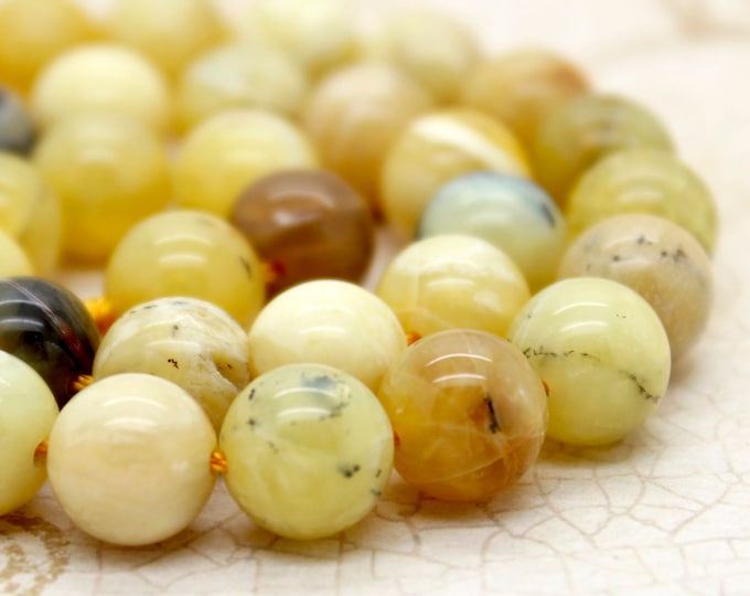 Yellow Opal Beads, Natural Yellow Opal Smooth Polisehd Round Gemstone Beads - (4mm 6mm 8mm 10mm 12mm) - PG131