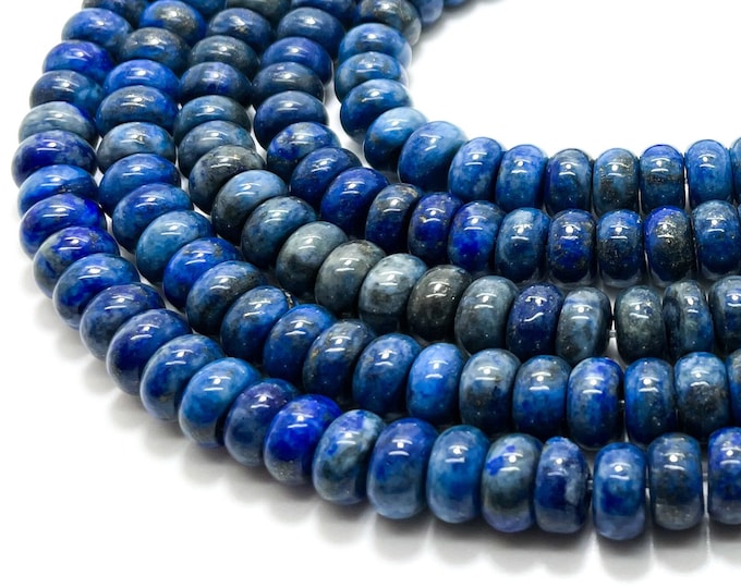 Genuine Lapis Lazuli Beads, Natural High Grade Lapis Smooth Rondelle Round Loose Gemstone 5mm x 8mm Beads - RD04A