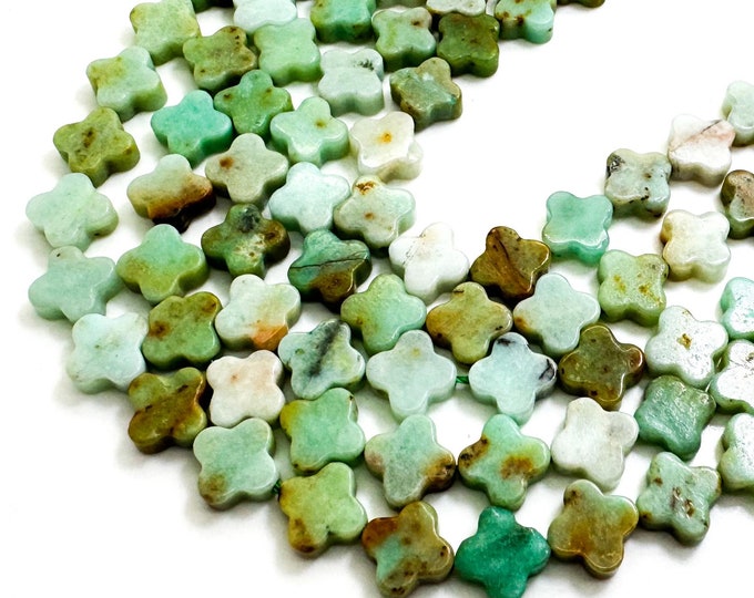 Natural Green Chrysoprase Four Leaf Clover 8mm Smooth Gemstone Beads - PGS408