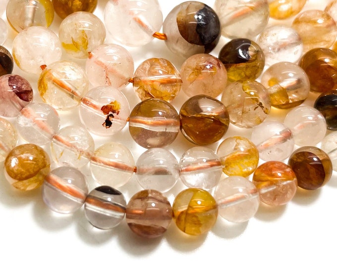 Golden Quartz Beads, Natural Golden Healer Quartz Smooth Polished Round 6mm 8mm 10mm Gemstone Beads - RN168