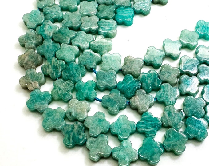 Natural Green Amazonite Four Leaf Clover 8mm Smooth Gemstone Beads - PGS408