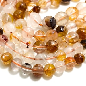 Genuine Topaz Beads, Natural Brown Golden Topaz Smooth Polished Round 6mm 8mm 10mm Gemstone Beads - RN168