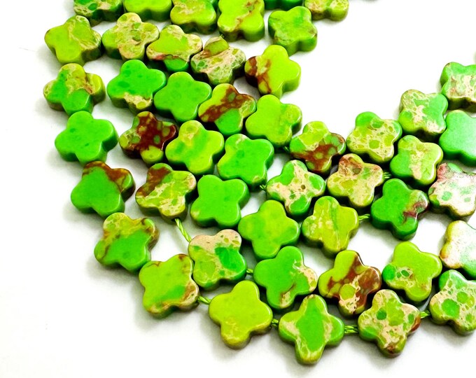 Natural Green Sea Sediment Jasper Four Leaf Clover 8mm Smooth Gemstone Beads - PGS408