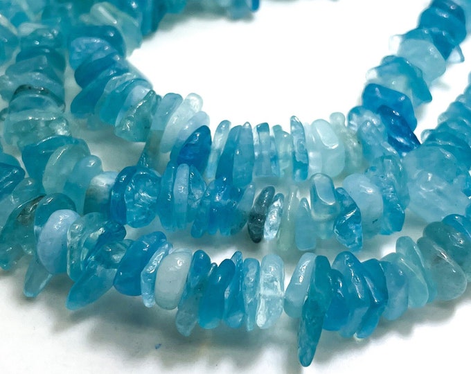 Natural Aquamarine Beads, Blue Aquamarine Flat Chips Nugget Assorted Size Gemstone Beads - PG80