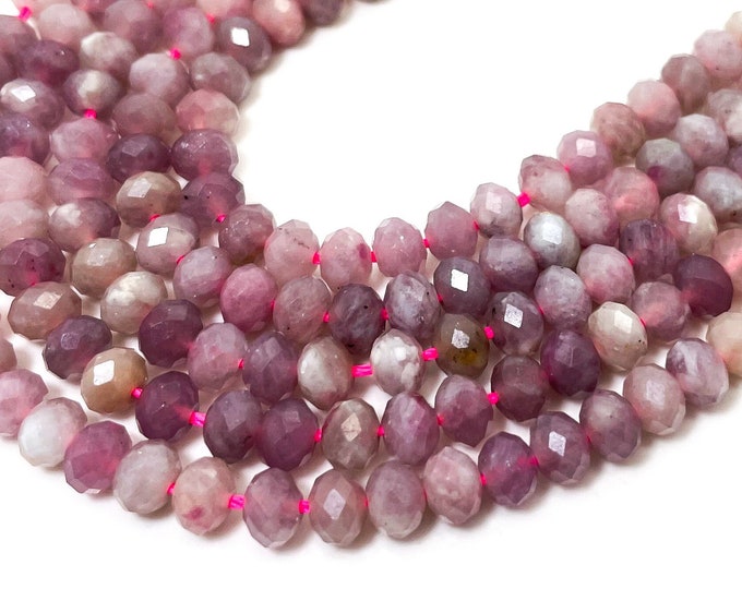 Natural Pink Tourmaline Faceted Rondelle 4mm x 6mm Gemstone Beads - RDF114