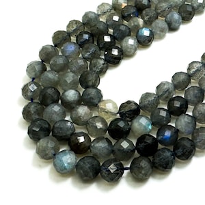 Grade AAA Natural Gray Rainbow Labradorite Round Faceted 6mm Gemstone Beads - RNF82A