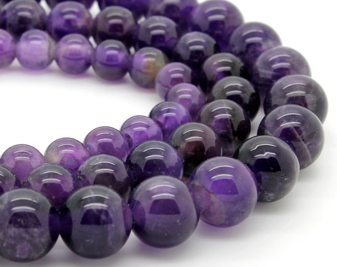 Amethyst Beads, Natural Purple Amethyst Smooth Purplished Round Ball Sphere Losse Gemstone 12mm Beads (8" strand - 2.5 mm hole) - 8RN24