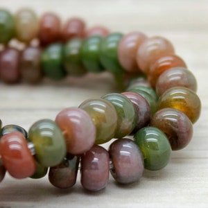 Green Pink Rainbow Forest Agate Smooth Polished Rondelle Gemstone Beads 8" strand (5mm x 8mm beads, 2.5 mm hole)