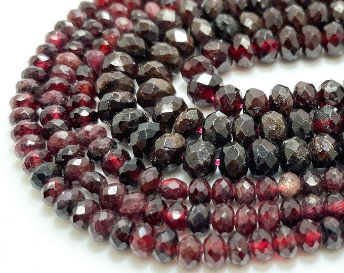 Red Garnet, AAA Natural Red Garnet Rondelle Faceted Gemstone Beads - RDF05