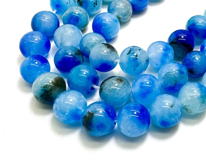 Cloudy White Blue Agate Smooth Polished Round 8mm Gemstone Jewelry Making Beads - RN198N