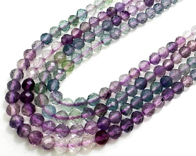 Fluorite Beads, Natural Fluorite Faceted Round 3mm Gemstone Beads Rock Stone - RNF124