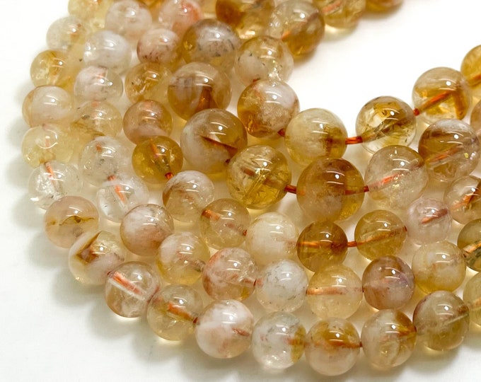 Natural Citrine Beads, Yellow Gold Citrine Smooth Polished Round Gemstone Beads Size 6mm 8mm 10mm - RN157
