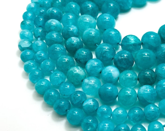 Amazonite Beads, Blue Amazonite Polished Smooth Round 6mm 8mm 10mm Gemstone Beads - RN118