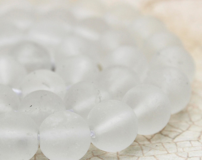 Natural Quartz, Matte Frosted Clear White Quartz Round Ball Sphere Loose Gemstone Beads (6mm 8mm 10mm 12mm) - PG144