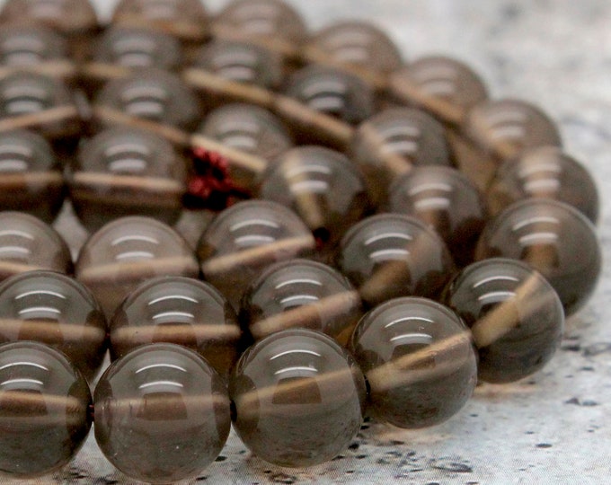 Natural Quartz Beads, Smokey Quartz Transparent Round Loose Ball Beads Natural Stone Gemstone (4mm 6mm 8mm 10mm 12mm) - PG35