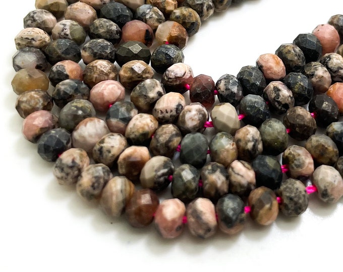 Rhodonite Beads, Natural Rhodonite 3mm x 5mm Faceted Rondelle Gemstone Beads - RDF29