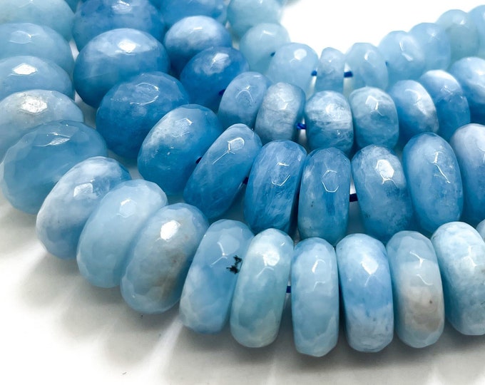 Aquamarine Beads, AAA Quality Natural Blue Aquamarine Faceted Rondelle Gemstone Beads - PG139