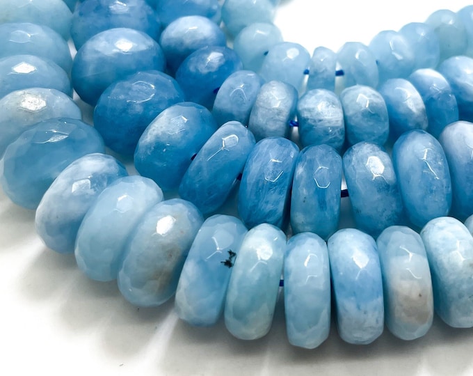 Aquamarine Beads, AAA Quality Natural Blue Aquamarine Faceted Rondelle Gemstone Beads - PG139