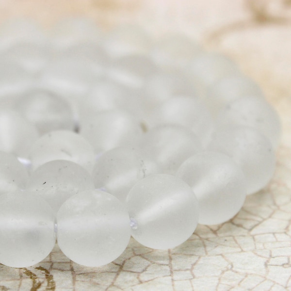 Natural Quartz, Matte Frosted Clear White Quartz Round Ball Sphere Loose Gemstone Beads (6mm 8mm 10mm 12mm) - PG144