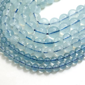 High Quality Blue Aquamarine Smooth Polished Round 4mm 6mm 8mm Gemstone Beads - RN195