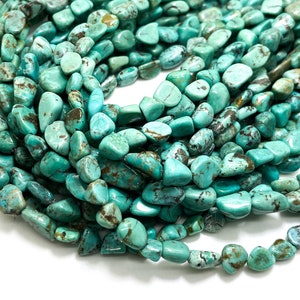 Natural Turquoise Beads, Genuine Arizona Turquoise Chips Pebble Nugget Assorted Size Gemstone Beads - PGS350