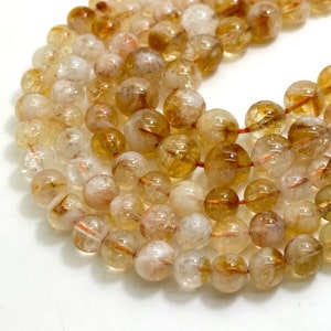 Natural Citrine Beads, Yellow Gold Citrine Smooth Polished Round Gemstone Beads Size 6mm 8mm 10mm - RN157