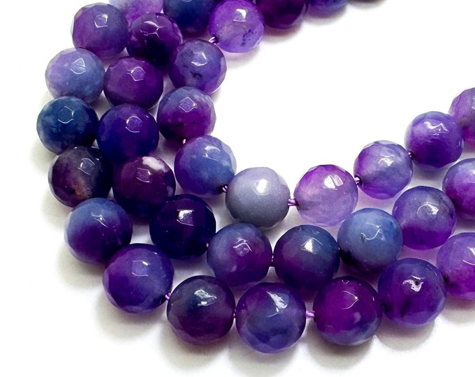 Cloudy Purple Agate Faceted Round 8mm Gemstone Jewelry Making Beads - RNF132-11