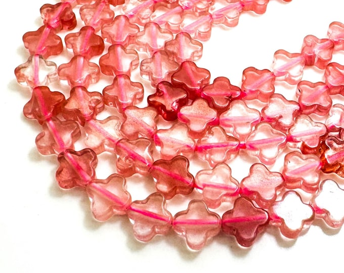 Natural Red Cherry Quartz Four Leaf Clover 8mm Smooth Gemstone Beads - PGS408