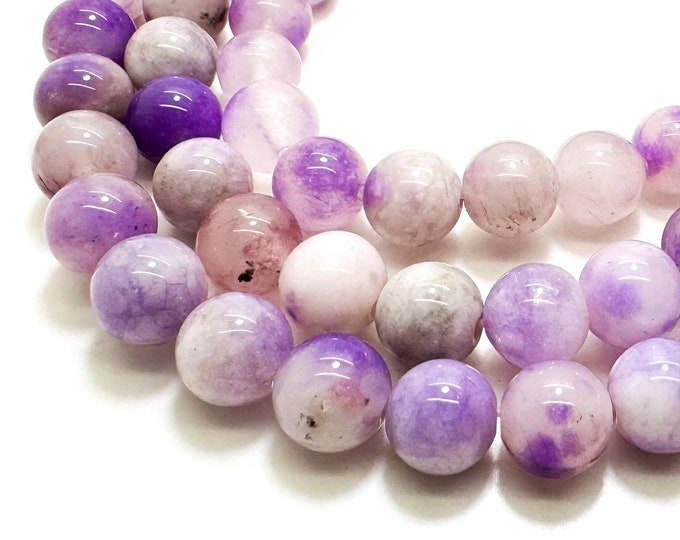 Purple Kunzite Color Jade Smooth Polished Round 8mm Gemstone Jewelry Making Beads - RN198V