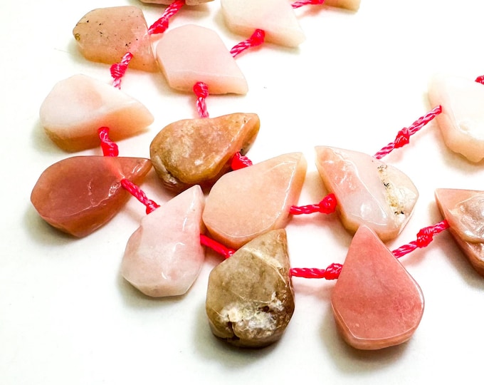 Natural Pink Opal Teardrop Pear Smooth Polished Gemstone Beads - PGS172