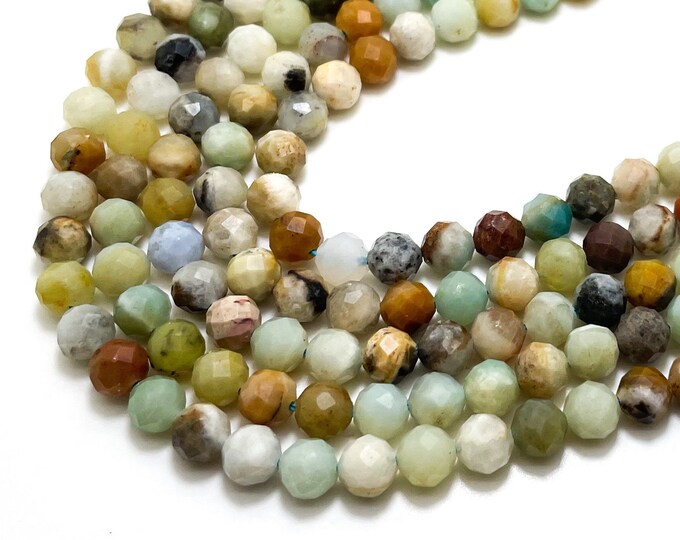 Amazonite Beads, Natural Amazonite Faceted Round 8mm 6mm Gemstone Beads - RNF123