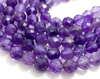 AAA Amethyst Beads, Natural Purple Amethyst Matte Faceted Round Gemstone Beads (4mm 6mm) - RNF106B