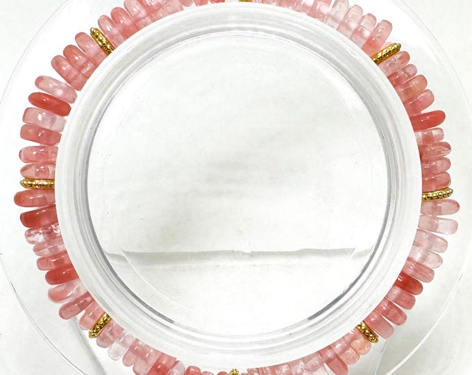 Handmade Cherry Quartz Rondelle Beaded Stretch Bracelet – 7" Elastic Natural Stone Jewelry - PGB8R33