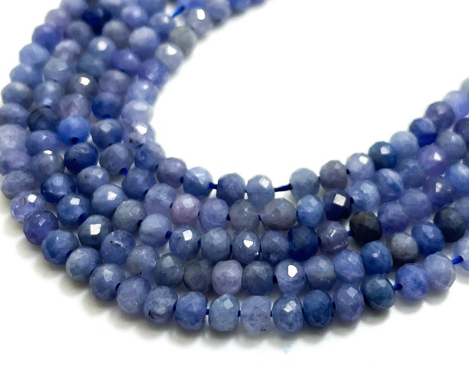Natural Blue Sapphire Faceted Rondelle Gemstone Beads (3mm x 4mm) - RDF22B