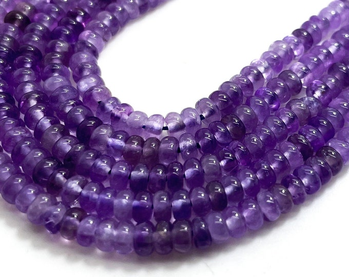 Amethyst Beads, Natural High Quality Purple Amethyst Smooth Polished Rondelle Round Flat 2mm x 4mm Gemstone Beads - RD34