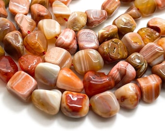 Orange Carnelian Beads, Natural Carnelian Polished Nugget Pebble Round Barrel Gemstone Beads - PG318