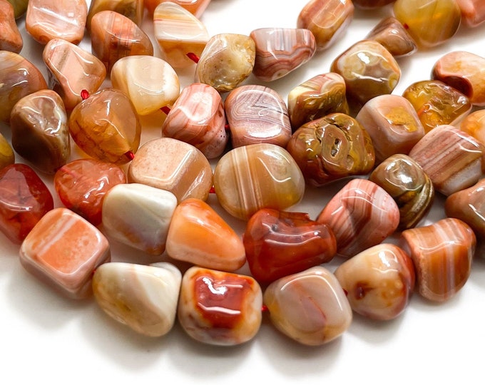 Orange Carnelian Beads, Natural Carnelian Polished Nugget Pebble Round Barrel Gemstone Beads - PG318