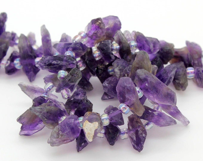 Natural Amethyst, Raw Amethyst Purple Nugget Stick Irregular Chips Teeth Natural Gemstone Bead Beads - PGS54